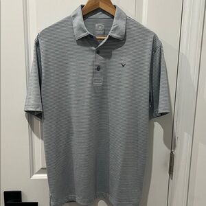 Callaway Gray/White Striped Golf Polo Shirt, Men’s Size Medium